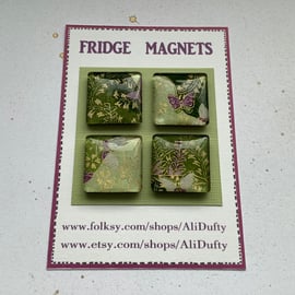 FRIDGE MAGNETS ( set of 4 ) Yuzen . Butterflies .Square. Green, purple .