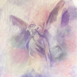 Angel drawing in chalk pastel and pencil. Angel Art, Angel wings. 