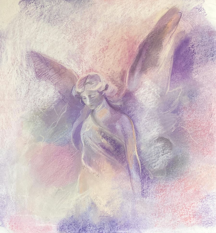 Angel drawing in chalk pastel and pencil. Angel Art, Angel wings. 