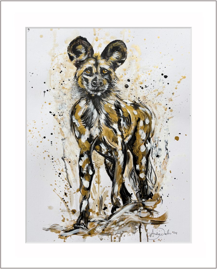 Original acrylic abstract painting of an African Wild Dog