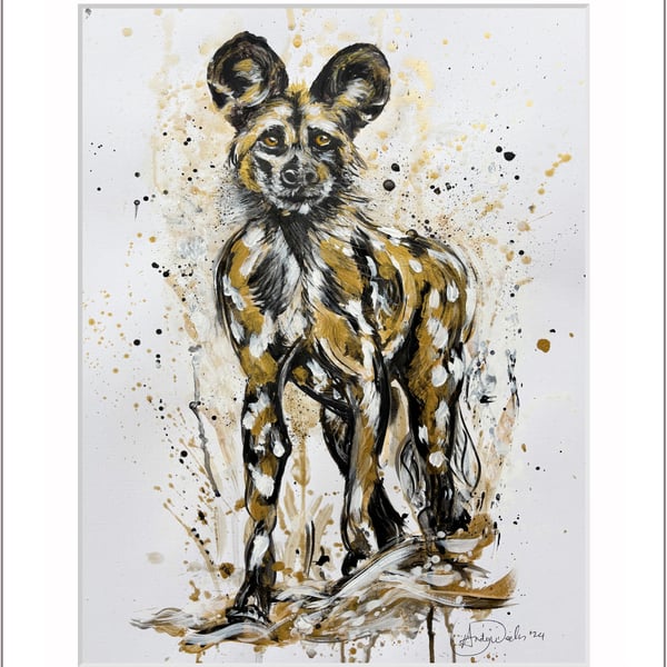 Original acrylic abstract painting of an African Wild Dog