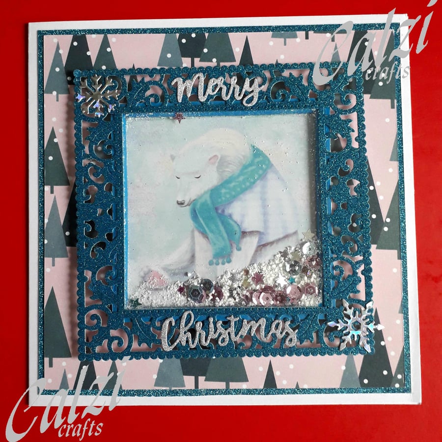 Christmas Card Fancy Frame Polar Bear Shaker