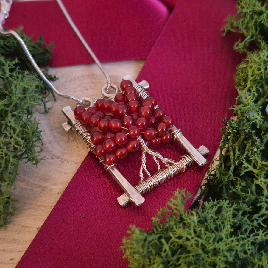 Carnelian Tree of Life Pendant Necklace (Sterling Silver) (One of a Kind)