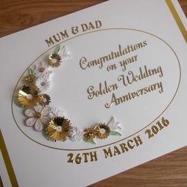 Handmade 50th golden wedding anniversary card