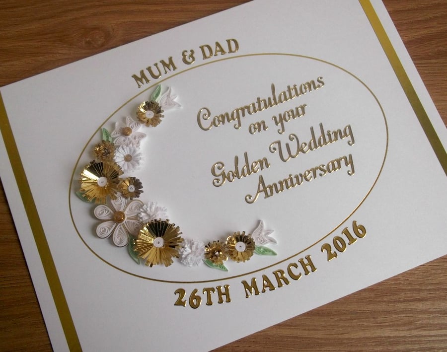 Handmade 50th golden wedding anniversary card