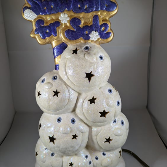 Ceramic Xmas Christmas 'Snowballs For Sale' Table Lamp Light Ornament Decoration