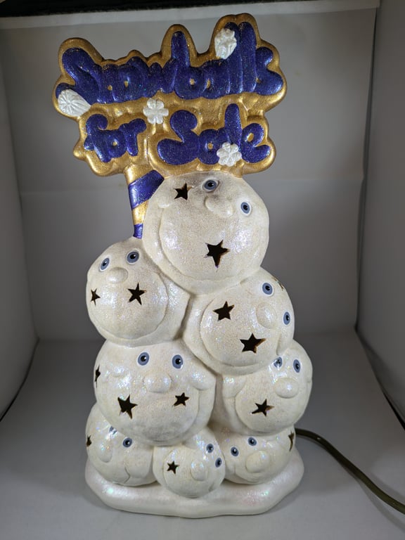 Ceramic Xmas Christmas 'Snowballs For Sale' Table Lamp Light Ornament Decoration