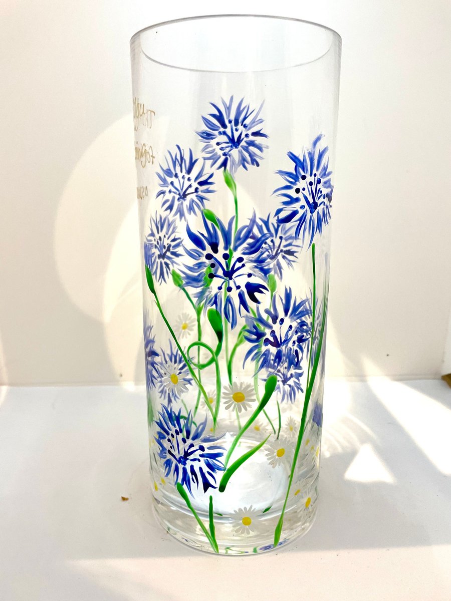 Hand Painted Vase Cornflower Flower Blue Vase Design OPTIONAL personalisation