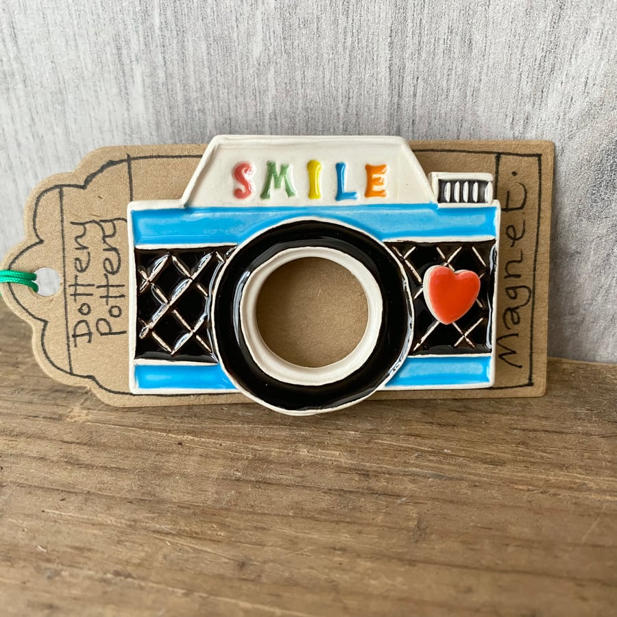 Ceramic camera magnet open lens blue