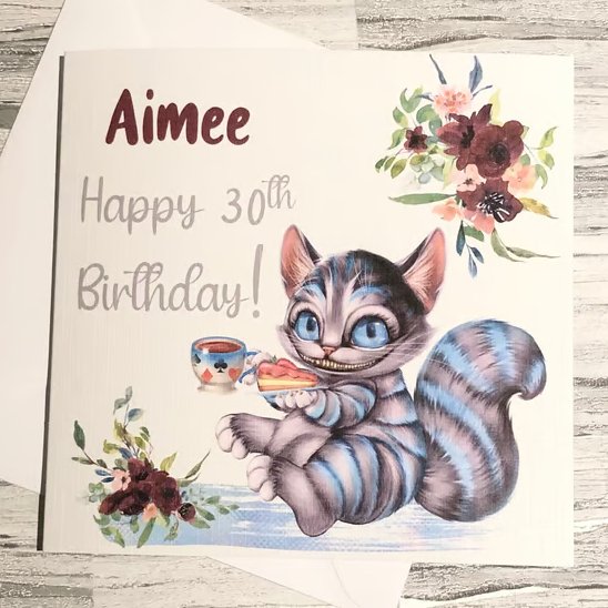 Cheshire Cat Personalised Birthday Card for Woman Her Happy Birthday Friend 