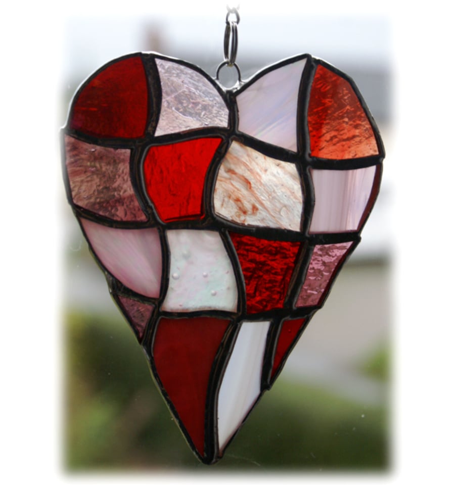 SOLD Patchwork Heart Suncatcher Stained Glass Handmade Red Pink