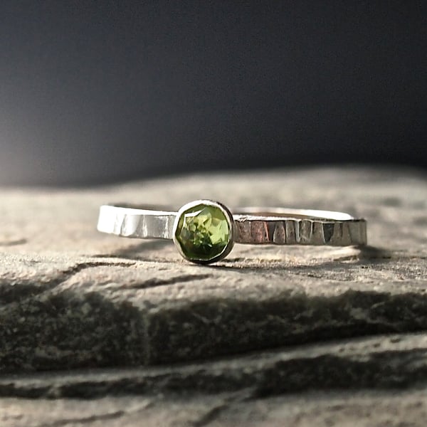 Sterling Silver Textured Ring with Rose Cut Peridot