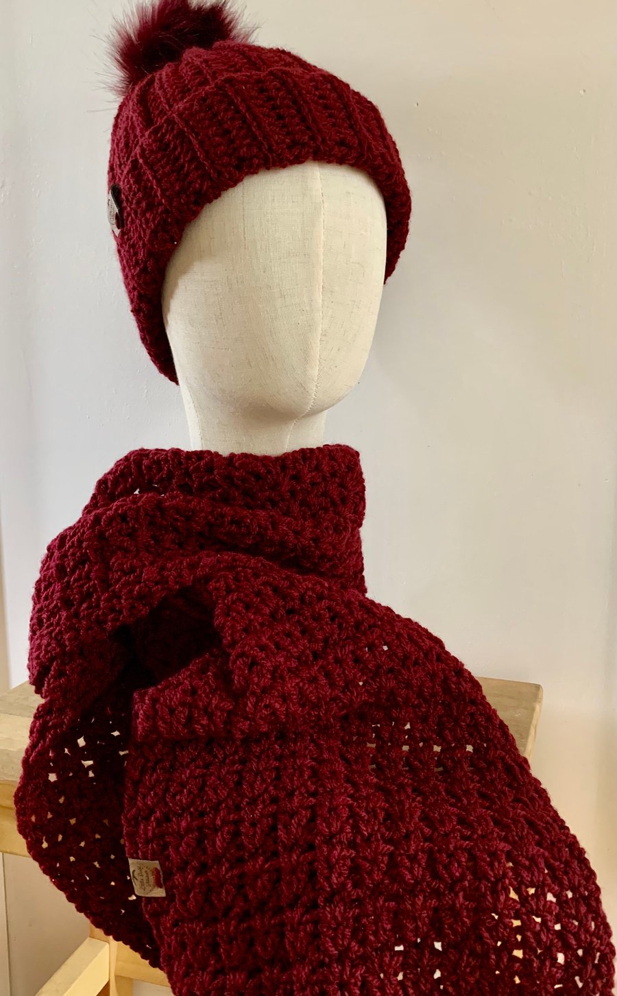 Crocheted hat and scarf set