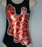 Black gymnastic leotard with red patterned sparkle - Image 1