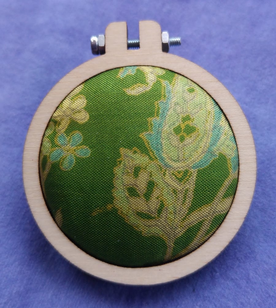 Vintage Silk Embroidery Hoop Brooch