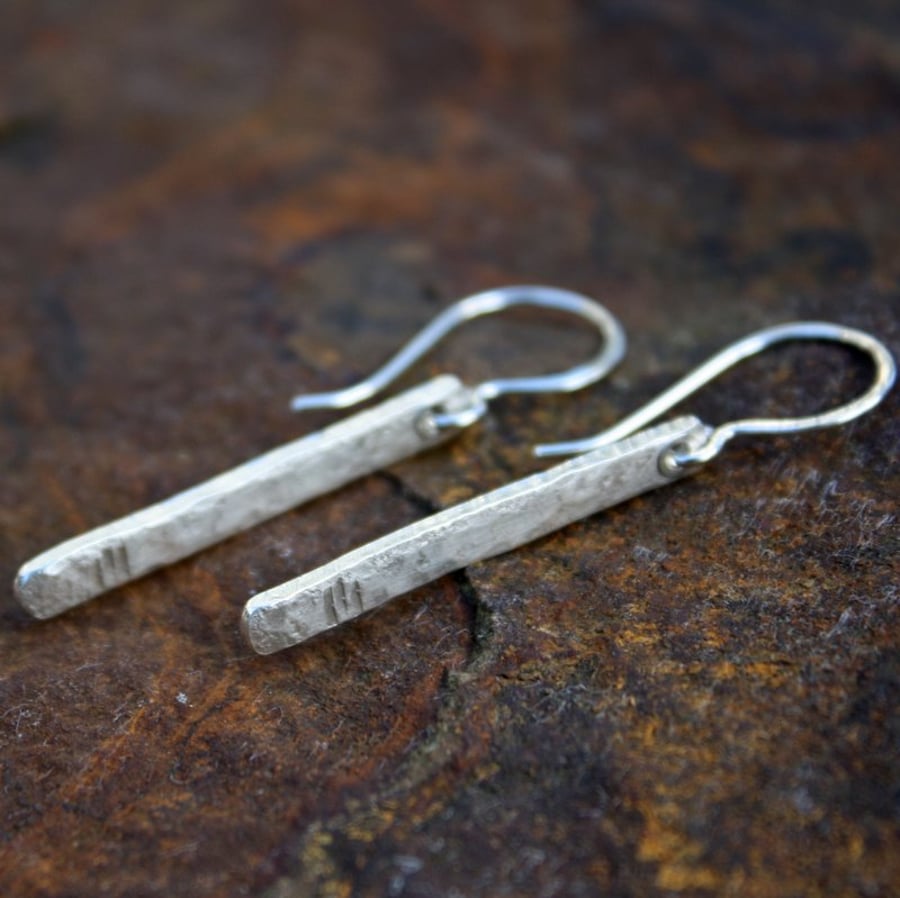 Notched Pins ,silver earrings