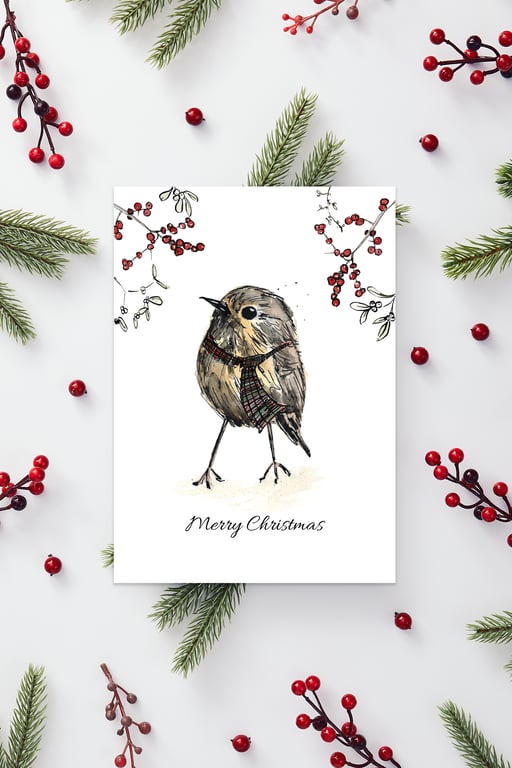 'Wee birdie' Christmas A6 cards - Unique Scottish artwork by Morvenna