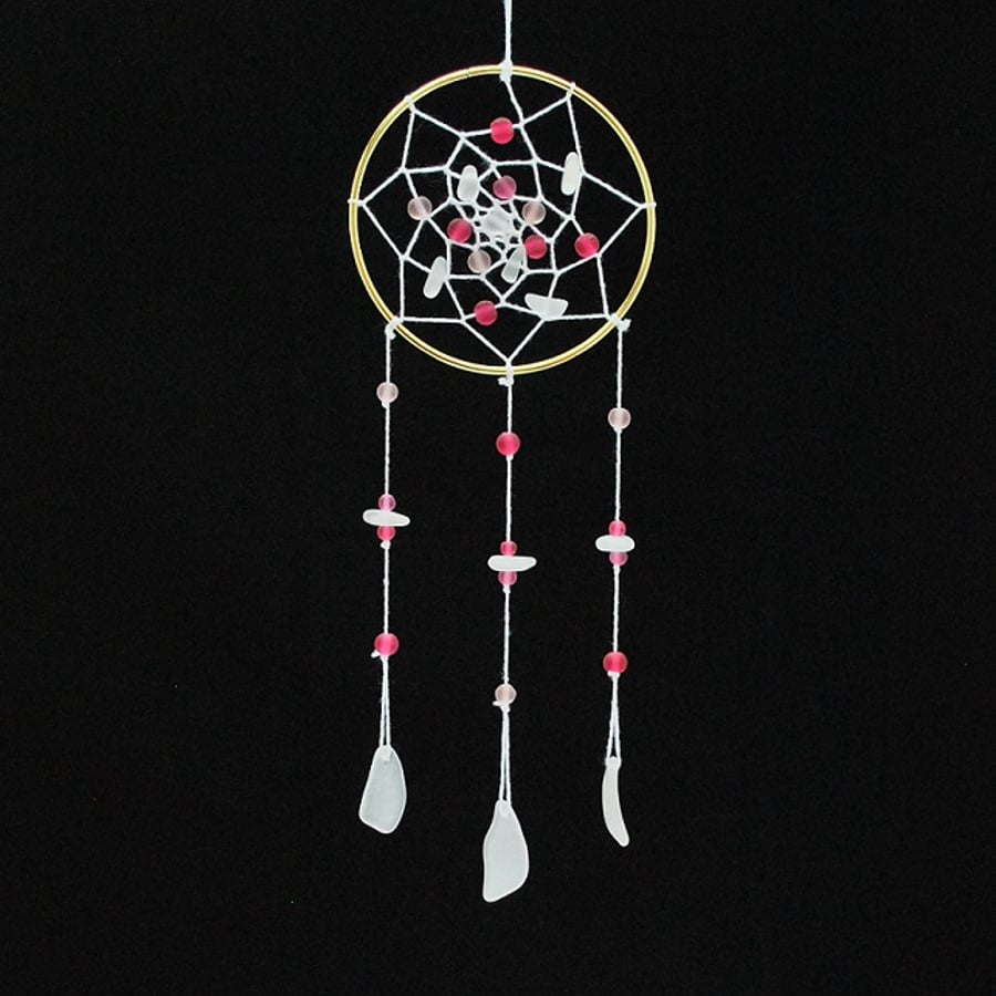 Beach glass pink and white dreamcatcher