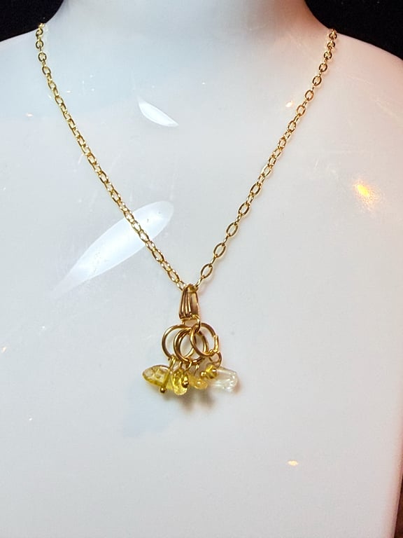 Handmade Yellow Crystal Gemstone Necklace with 14 Karat Gold-Plated Chain