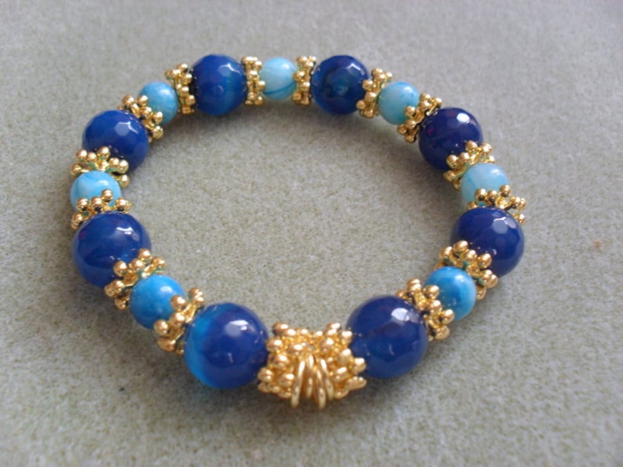 SALE Blue Agate and gold beaded Bracelet