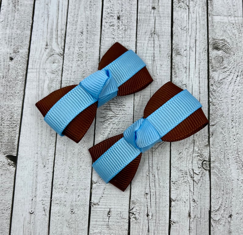 Itty Bitty Brown and Light Blue on Clips (pair)