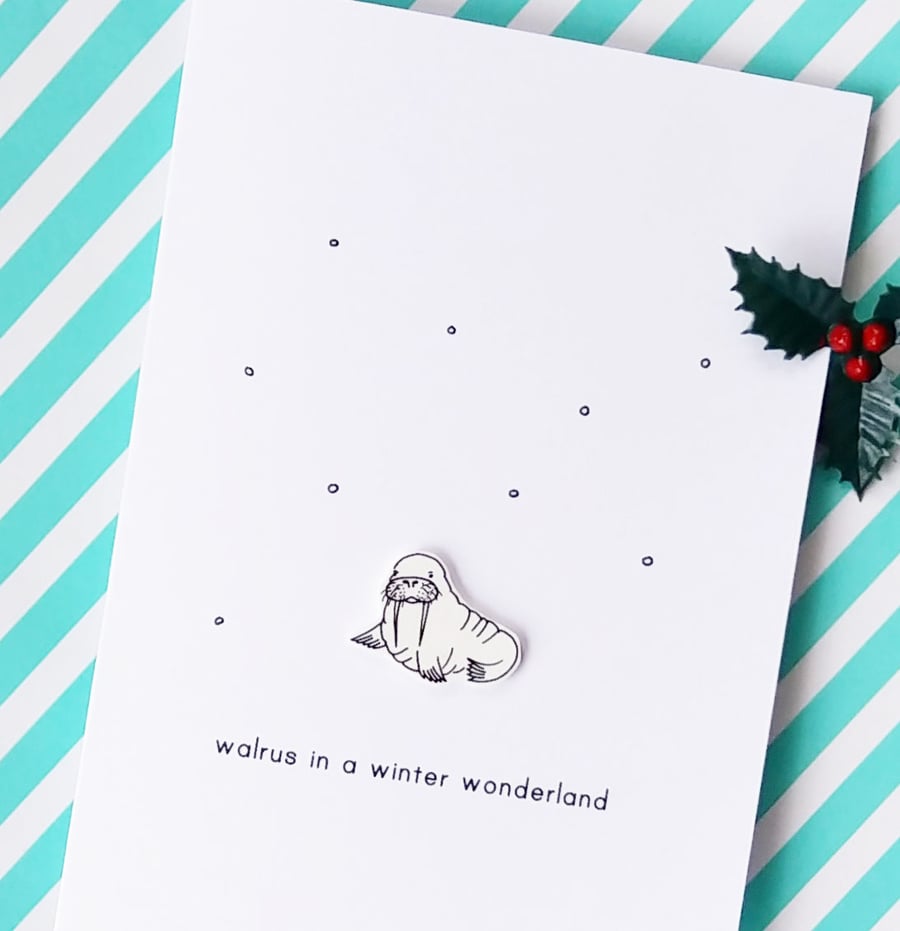 christmas card - walrus in a winter wonderland