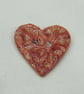 Medium Bright Copper Leaf Sprig Texture Heart Shaped Ceramic Button - Image 1