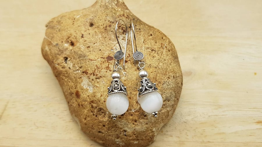 Selenite cone earrings. Crystal Reiki jewelry