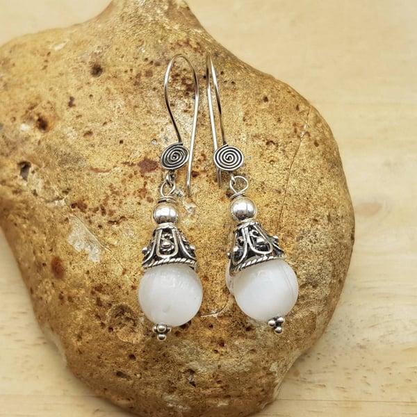 Selenite cone earrings. Crystal Reiki jewelry