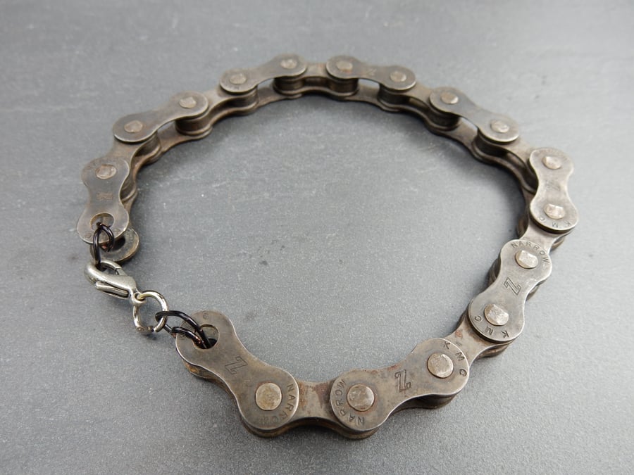 Upcycled recycled bicycle chain bracelet