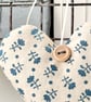 FLORAL SPRIG FABRIC HEART - blue and cream, Sanderson fabric - Image 3