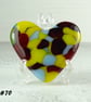Fused glass red blue yellow heart pocket hug with stand 5x4.5cm handcrafted (70)
