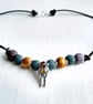 Baltic Amber Sterling Silver Astronaut Pendant & Gemstone Leather Cord Necklace 