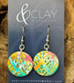 Summer Mustard, Coral, Turquoise, Green and White Mokume Gane Earrings