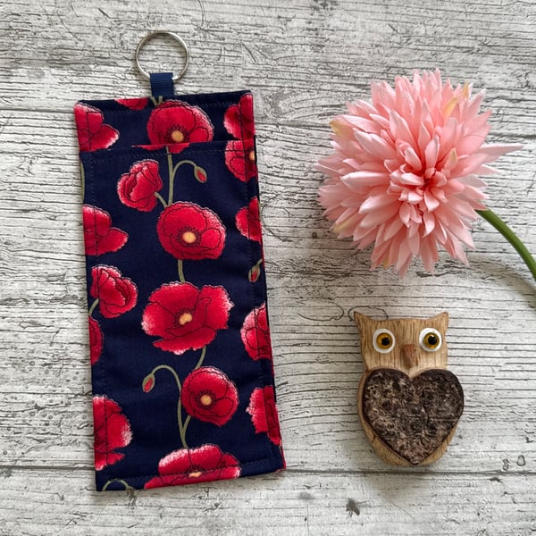 Fabric glasses pouch for lanyards navy poppy design teacher nurse doctor