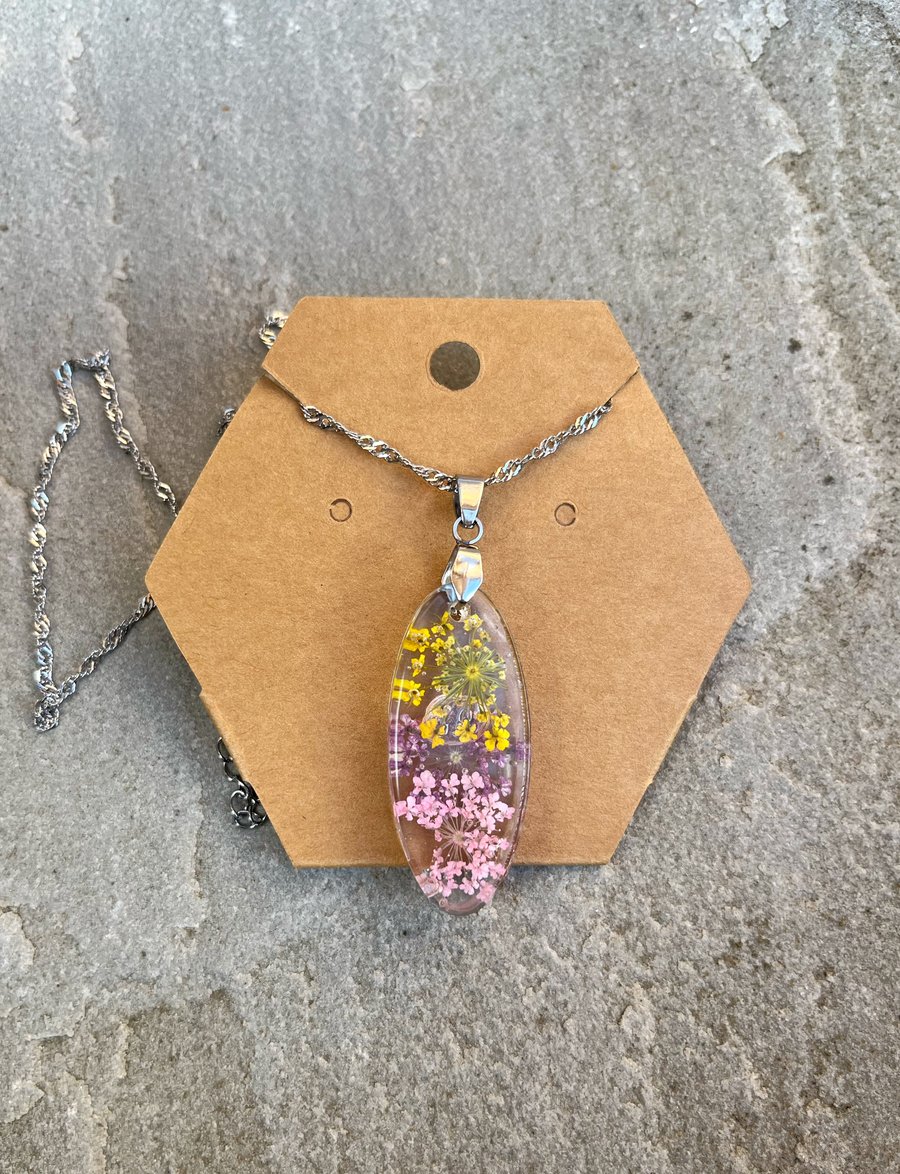 Pretty in Pink & Yellow Floral Resin Necklace 