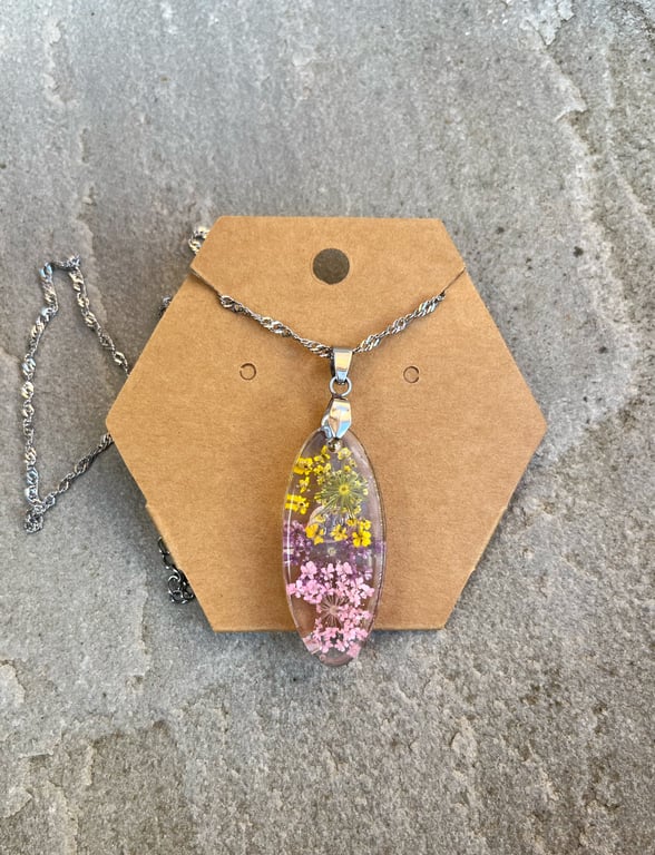 Pretty in Pink & Yellow Floral Resin Necklace 