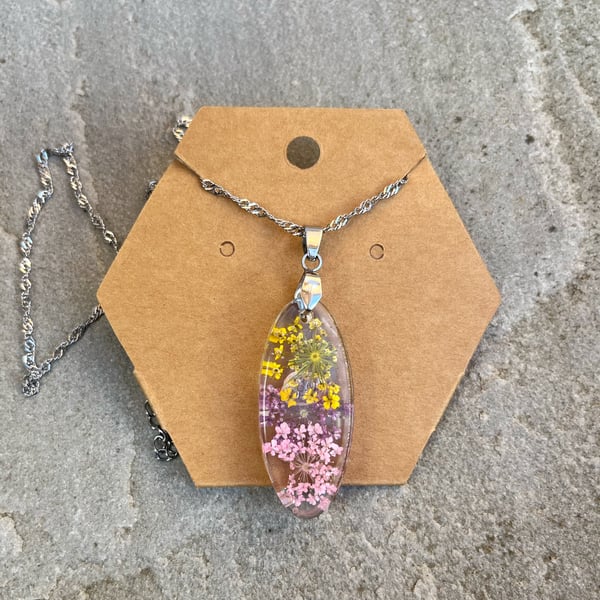 Pretty in Pink & Yellow Floral Resin Necklace 