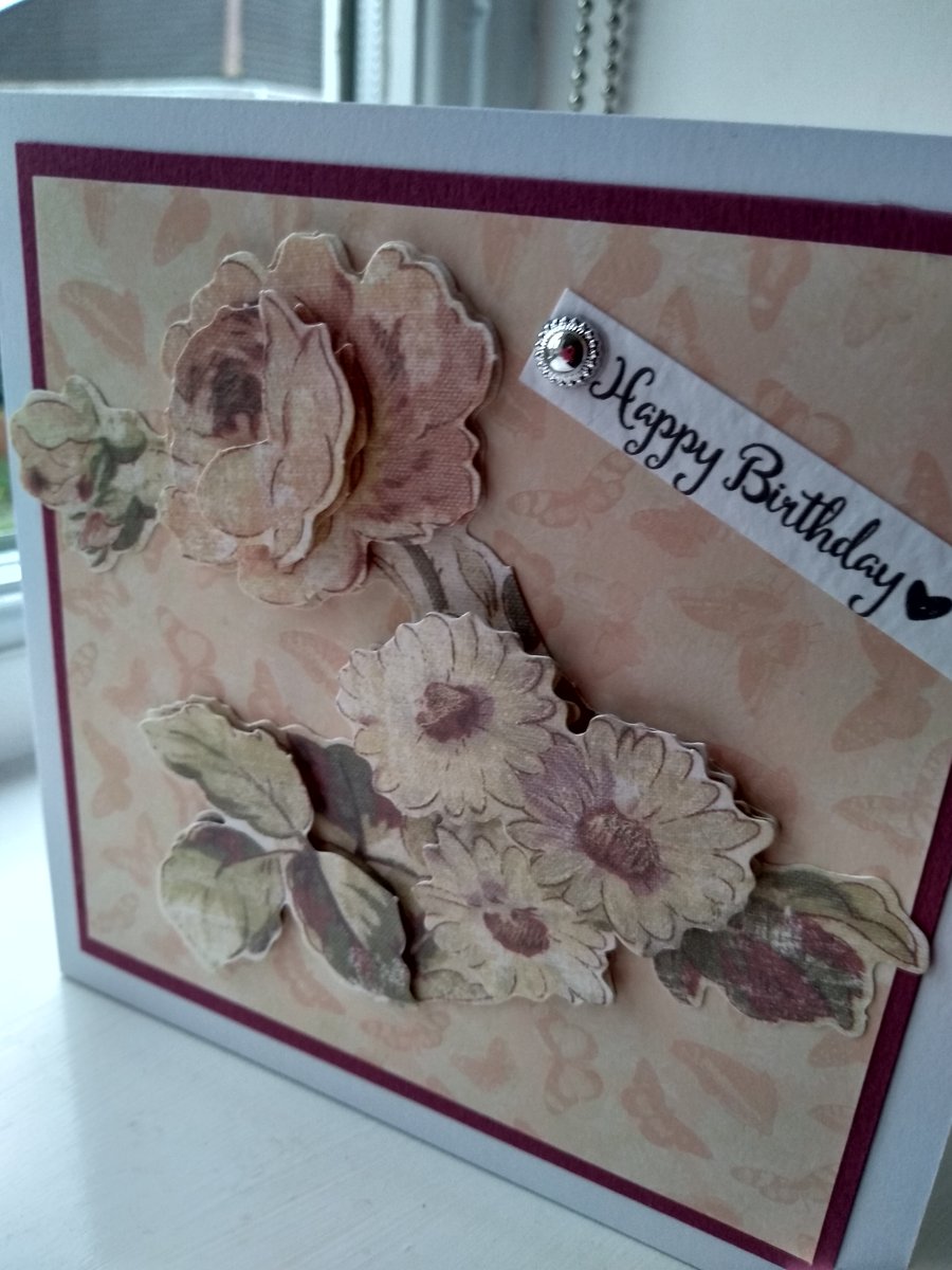 Modern floral and butterflies birthday card