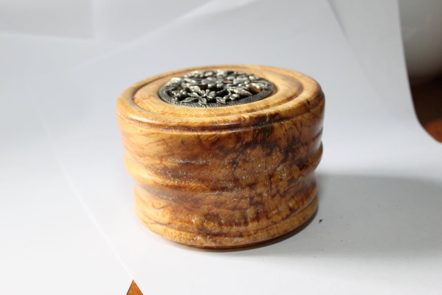 Pot Puri Holder. A beech bowl with a petwer lid to allow scents to circulate