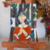 'Clover lapwing' Mixed media painting on wood
