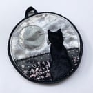 Cat and full moon up cycled seasonal home decoration.