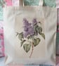 Cotton Tote with Lilac Flower Print Illustration