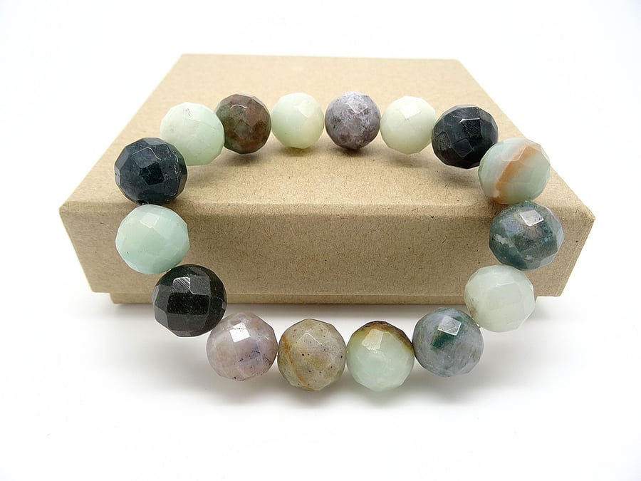 Faceted Amazonite and Indian Agate Bracelet
