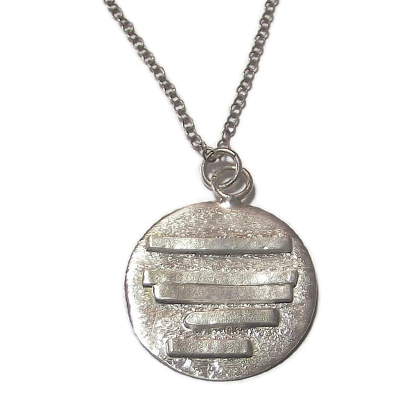 Fine silver handmade patterned disc pendant