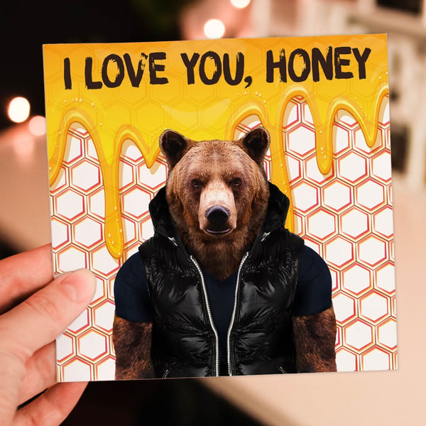 Bear Valentine's Day card: I love you honey - Animalyser