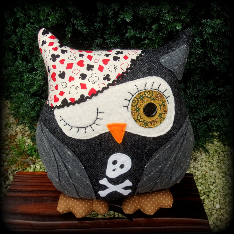 A pirate owl cushion. Owl pillow. 36cm tall. ( 14.4 inches )