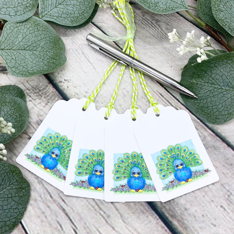 Peacock & Friends Gift Tags - set of 4 tags
