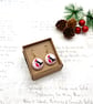 Robins wearing winter hats nostalgic festive fabric button dangle earrings - Image 4
