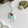 Fused glass girl, hug, heart, gift for friend